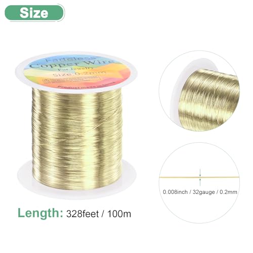 M METERXITY 0.2mm Jewelry Wire, 32 Gauge 328FT Craft Wire Copper Beading Wire for Jewelry Making/Planting/Weaving/DIY Crafting, Soft Metal Wires [100M, Light Golden] - color: Light Golden, size: 0.2mm 32 Gauge