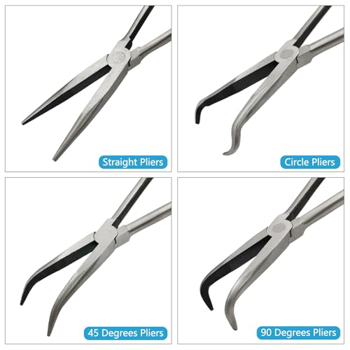 4 Pack 11" Long Nose Pliers Set with Portable Bag, Insulated Grip - Straight Needle Nose, 45/90 Degree Angle Curved & Circle Tools for Wire Bending, Shaping, Trimming - size: 4pcs With Bag