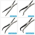 4 Pack 11" Long Nose Pliers Set with Portable Bag, Insulated Grip - Straight Needle Nose, 45/90 Degree Angle Curved & Circle Tools for Wire Bending, Shaping, Trimming - size: 4pcs With Bag
