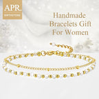 Peridot Stand Silver Gold Bracelets, Handmade Birthstone Stack Bracelet Crystal Gemstones Bead Chain Gift for Women, 8" - color: White Zircon