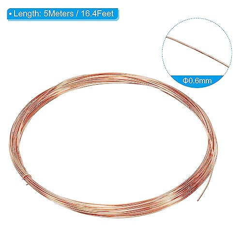 PATIKIL 16.4 Feet Solid Bare Copper Wire, 23 Gauge 99.9% Pure Copper Wire 0.6mm Soft Beading Wire Metal Plant Stem Ties for Jewelry Craft (5m) - size: 0.6mmx5m