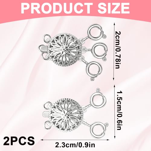 Layering Necklace Clasp, 14k Silver, Necklace Separator, Necklace Layering Clasps for Women's Tangle Free Safety Jewelry Locking Clasp Converter Chain Extender (2 PCS)