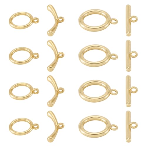 18K Gold Toggle Clasps 2 Sets Oval Jewelry Clasp Bracelet Closure Clasp Fastener IQ End Connectors for DIY Necklace Bracelet Earring Jewelry Making - color: 18K Gold Plated-2 Styles