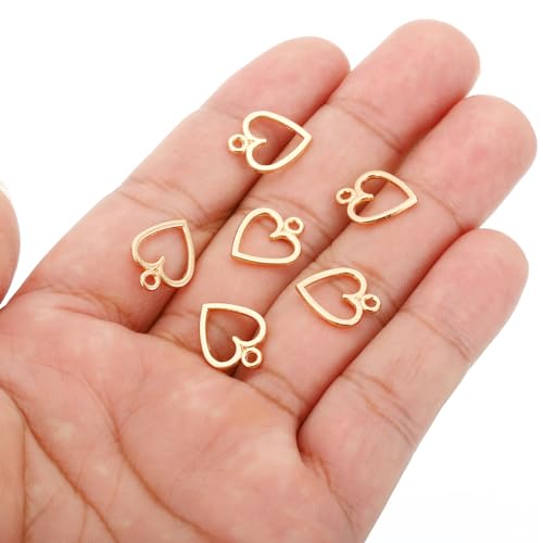 PATIKIL Heart Charm, 100Pcs Mini Heart Circle Pendant Charm Bulk for Jewelry Making Earrings Necklace Wedding Crafts - color: Dark Gold