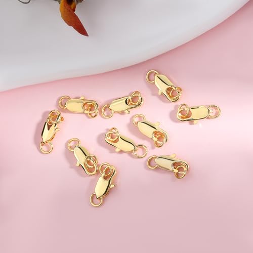 10Pcs 18k Gold Lobster Clasps for Jewelry Making - Lobster Claw Clasp Filled with Closed Jump, Jewelry Clasp, Bracelet Clasps and Closures, Lobster Claw Clasps with Jump Rings for DIY Necklace Bracele