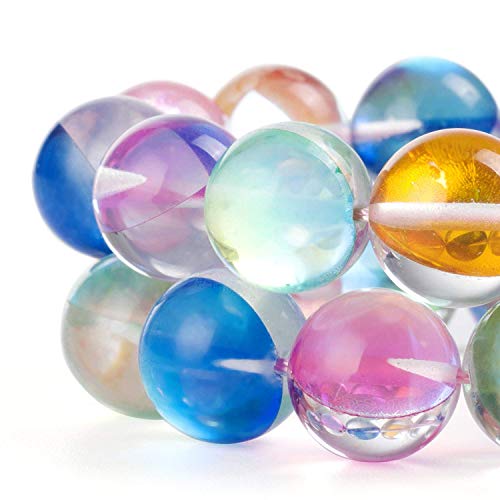 RUBYCA Round Moonstone Crystal Glass Beads Aura Iridescent for Jewelry Making (1 Strand, 8mm, Mix) - color: Rainbow Colors, size: 8mm