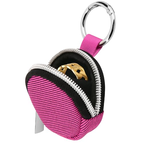 Homakover Portable Ring Organizer Case with Keychain, Traveling Ring Holder Storage Bag, Anti-Lost Keychain Container for Rings, Jewelry (1, Hot Pink) - color: Hot Pink