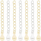 Beebeecraft 1 Box 10Pcs Tail Extender Chain Real 18K Gold Plated Sterling Silver Jewelry Chain Extender Curb Links Necklace Bracelet Extension with Teardrop Tabs S925 Stamp Charm for Jewelry Making - color: Gold, Silver