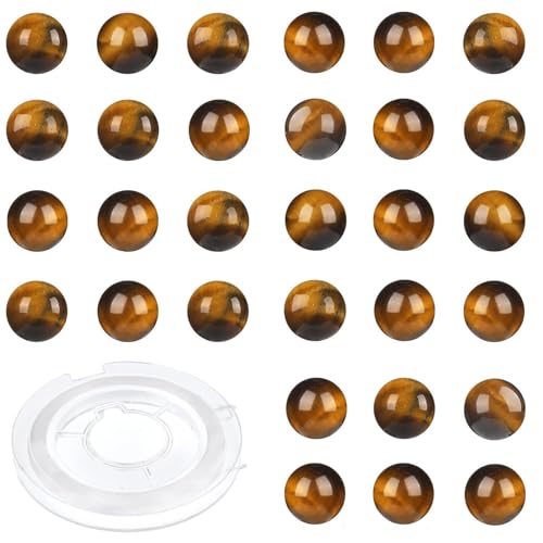 10mm 100pcs Natural Stone Beads Tiger Eye Round Genuine Stone Beading Loose Gemstone Hole Size 1mm DIY Charm Smooth Beads for Bracelet Necklace Earrings (Tiger Eye 10mm) - color: Tiger Eye, size: 10mm