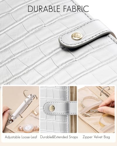 Vlando Travel Jewelry Case,Jewelry Organizers and Storage Jewelry Book Ring Binder with Clear Zipper Velvet Jewelry Pouches Bags for Rings,Necklace,Earrings-Silver - color: 08.Silver-Crocodile