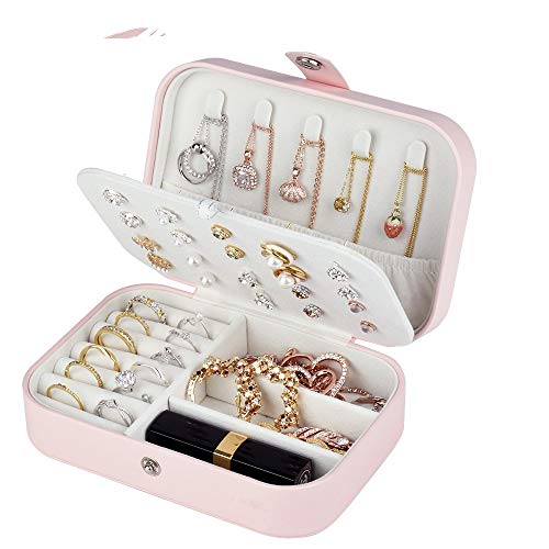 jiemei Jewelry Box, Travel Jewelry Organizer Cases with Doubel Layer for Women’s Necklace Earrings Rings and Travel Accessories(Pink) - color: Pink