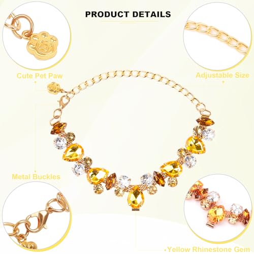 HOWWFALY Dog Collar and Cat Collar Gold Chain Necklace Stainless Steel Adjustable Yellow Diamonds Collar with Cute Pet Paw for Small Medium Pets Cats Dogs Kitten Puppy - color: Yellow, size: Large
