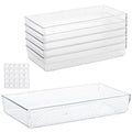 6Pcs Clear Plastic Drawer Organizers Tray 12" x 6.2" Storage Bins with 25Pcs Non-Slip Pads for Makeup, Jewelries, Kitchen Utensils, Bathroom and Office - size: 12"x6"