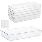 6Pcs Clear Plastic Drawer Organizers Tray 12" x 6.2" Storage Bins with 25Pcs Non-Slip Pads for Makeup, Jewelries, Kitchen Utensils, Bathroom and Office - size: 12"x6"