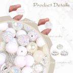 35 Pcs Chunky Bubblegum Beads 20mm Focal Pen Large Rhinestone Pearl Bead with Rhinestone Large Hole European Spacer Bead for DIY Beadable Pen Jewelry Making Keychain Craft Making(White) - color: White
