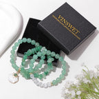 Vinswet Healing Crystal Beaded Bracelets for Women,Natural Amethyst Gemstones Bracelet,Anxiety Stress Relief Heart Charm Bracelet Handmade purple Jewelry Gifts for Women - color: Green aventurine&Moonstone