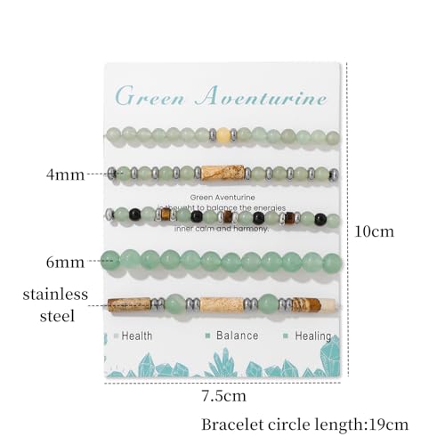 5Pcs Crystal Bracelet for Women Spiritual Natural Stone Bracelet Set Stackable Beaded Bracelets Healing Crystal Bracelet Gemstone Bead Bracelet Beaded Stretch Bracelets for Women - style: Jade