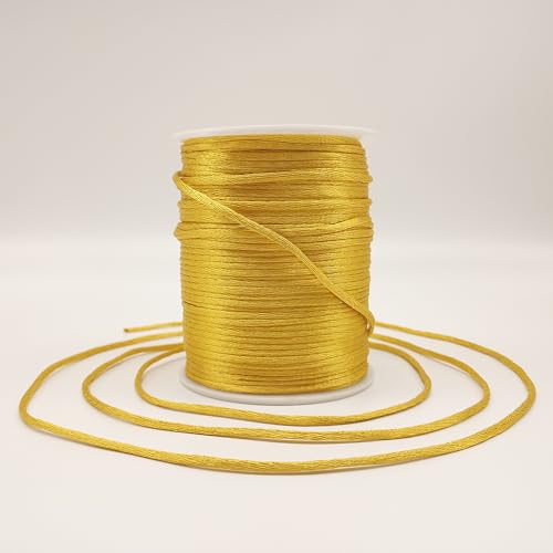 2 mm 330 Feet Satin Nylon Cord String for Jewelry Making Bracelet Necklaces Beading Thread Rattail Macrame Kumihimo Chinese Knot Craft - size: Gold