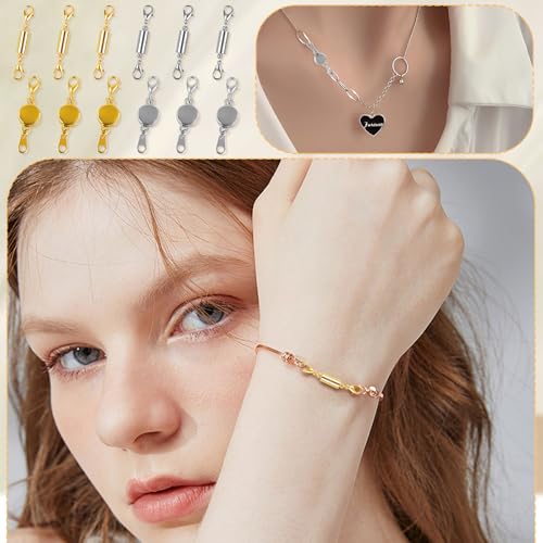 Phinus 12 Pcs Magnetic Necklace Clasps and Closures, Magnetic Clasps for Necklaces with Lobster Clasp, Gold and Silver Magnetic Jewelry Clasps for Necklaces Bracelet Making
