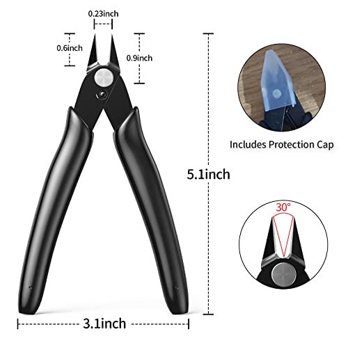 BOENFU Small Wire Cutter Jewelry Wire Cutters Zip Tie Cutters 2-Pack Flush Cut Nippers Precision Small Side Cutting Pliers for 3d Print, Plastic Models, Jewelry, Electronics, Black, 5 Inches, BF-170 - color: Black ( 2 Pack )