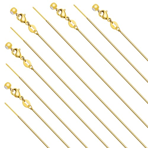 Crisjanggo 10 Pack Snake Necklace Bulk Gold Plated Stainless Steel Threader Adjustable Necklace Chain for Jewelry Making - color: Gold Snake