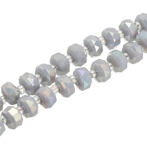 PATIKIL 75 Pcs 8mm OD 5mm Thick Crystal Glass Beads, Rondelle Crystal Beads Faceted Cut Gemstone Strand with Spacer Beads for Craft, Bracelet, Necklace, Gray Porcelain - color: Gray Porcelain