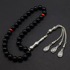 Simple Designed Natural Stone Worry Beads (8mm -33 Beads) - Prayer Beads Tesbih-Tasbih-Tasbeeh-Misbaha-Subha-Sebha-Sibha-Rosary (Black Shiny Glass -10 mm 33- Beads) - color: Black Shiny Glass -10 mm 33- Beads