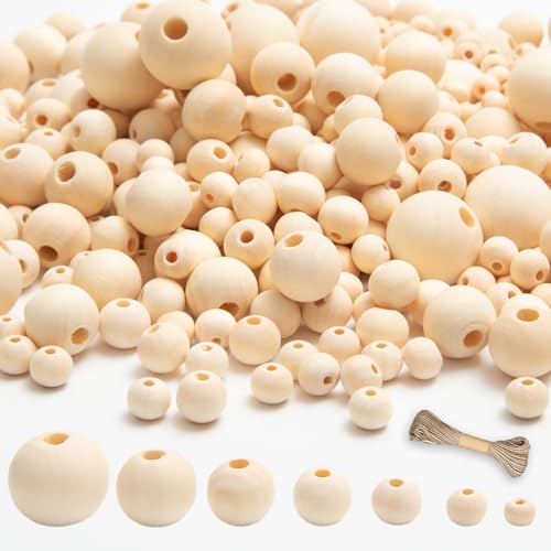 1000pcs Wooden Beads for Crafts 7 Sizes Natural Unfinished Bulk Beads for Garland Macrame Jewelry Making & DIY Farmhouse Decor - size: Mix-Sizes