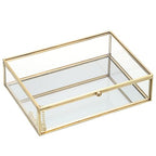 Hipiwe Glass Jewelry Display Box Gold Photo Organizer with Mirror Base Decorative Golden Box for Ring Earring Keepsake Makeup Treasure, 7.3 x 5.3 x 2 Inch - size: 7.3 x 5.3 x 2 Inch