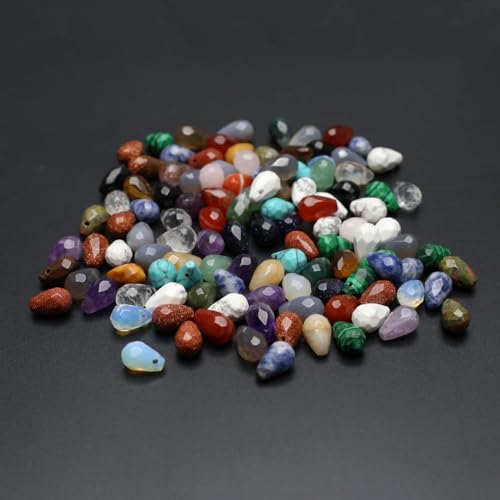 40 Pcs Healing Loose Beads Faceted Water Drop Shape Natural Multicolor Stone Pendants Crystal for Jewelry Making DIY Craft - color: faceted water drop