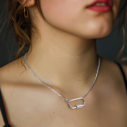 4 Pcs Locking Carabiner Small, Oval Jewelry Carabiner, Silver Carabiner Clasp, Metal Carabiner Necklace for DIY Necklace Bracelets Jewelry Making Hook (Silver) - color: 4 Pcs-Silver, Gold, Style2