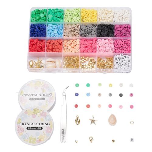 2938 Pcs Clay Beads Bracelet Making Kit, Flat Preppy Beads for Friendship Bracelets, Polymer Clay Bead with Charms for Jewelry Making - color: Clay Beads Kit (1 Box with Accessories)-about 2938pcs
