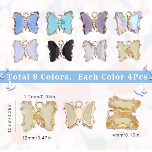 SUNNYCLUE 1 Box 32Pcs Butterfly Crystal Charms Rhinestone Dangle Charm 12x10mm Small Colorful Butterflies Glass Beads Blue Black Butterfly Wing Charms for Jewelry Making Charms DIY Gift Supplies - color: 1 Box 32pcs Butterfly Crystal Charms 12x10mm