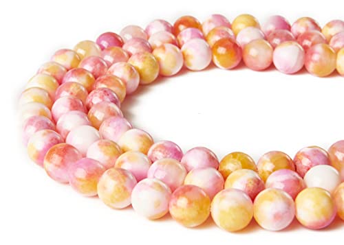45pcs 8mm Pink Yellow Jade Beads Natural Gemstone Beads Round Loose Beads for Jewelry Making - color: Pink Yellow Jade, size: 8mm