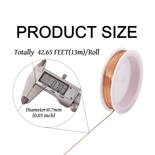 Cheriswelry 21 Gauge 0.7mm Craft Wire Soft Round Copper Wire Raw Beading Wire Tarnish Resistant Wire for DIY Necklace Earring Bracelet Jewelry Making Bezel Sculpting Armature, 42.65 Ft - size: 21 Gauge(0.7mm)