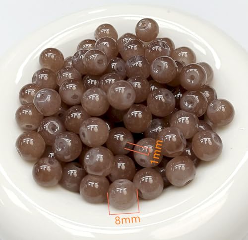 200PCS Glass Beads 8mm Glass Beads for Bracelets Necklaces Jewelry Making DIY Crafts (Coffee) - color: Coffee