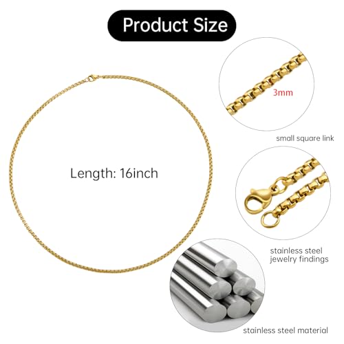 YOUBEIYEE 10PCS Gold Plated Stainless Steel Necklace Chains Bulk Square Rolo Chain for Jewelry Making (16inch) - color: Gold 16"