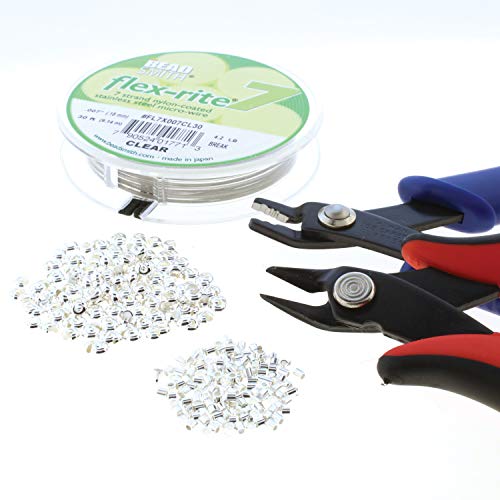 The Beadsmith Crimper Mega Kit, Includes Crimp Forming Pliers, Cutter, 2x2mm Crimp Tubes, 3mm Crimp Bead Covers & 7-Strand FlexRite Wire, Create Rounded Crimps Every Time, No Sharp Edges
