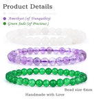 2/3-Pieces 4mm 6mm 8mm Natural Crystal Gemstone – Handmade Reiki Energy Healing Stretch Bracelets Jewelry for Yoga, Meditation, Unisex - color: 3 Pieces (Amethyst&GreenJade&WhiteJade), size: 6mm