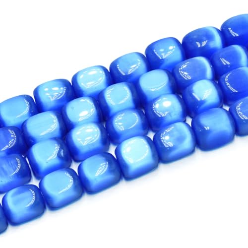 26pcs 10x15mm Blue Cat's Eye Cuboid Stone Gemstone Beads Semi-Precious Craft Supplies for DIY Jewelry Making - color: Cuboid10x15mm Blue