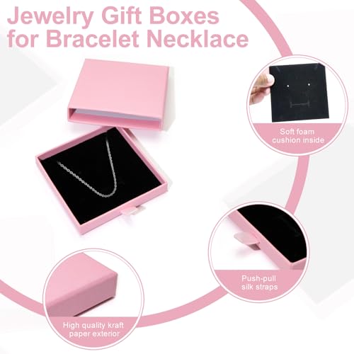 Jewelry Gift Box, 3.53.5x0.7Inch Cardboard Jewelry Organizer, Fancy Necklace Bracelet Earring Drawer, Kraft Empty Jewellery Display for Ring Earring (Pink, 4 Pcs) - color: Pink