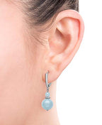 Belacqua Natural Round Gemstone Beaded Dangle Drop Earrings in Sterling Silver, Jade, Aquamarine, Black Onyx or Rose Quartz, Jewelry for Women, 1.5 Inches - Length, Leverback, Gift Box Included - color: Milkly Aquamarine