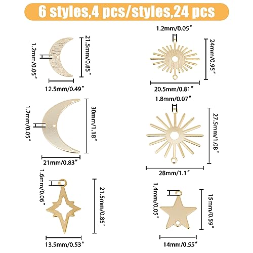 Brass 18k Gold Plated Charms Brass Pave Cubic Zirconia Charms Real 18k Gold Plated Charm Assorted Crystal Sun Star Moon Charm for Bracelet Earring Jewelry Making - size: 15mm