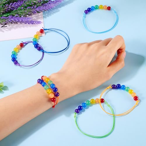 Elecrelive Glass Round Beaded Bracelet Set Clay Beaded Bracelets Stretch Bracelets - color: Mix 7 Colors