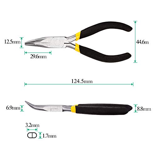 SPEEDWOX Bent Nose Pliers 5 Inches Mini Smooth Curved Jaws Pliers for Confined Areas with Leaf Springs Jewelry Making Crafts Beading Working Hobby Tools - size: Bent Nose Pliers