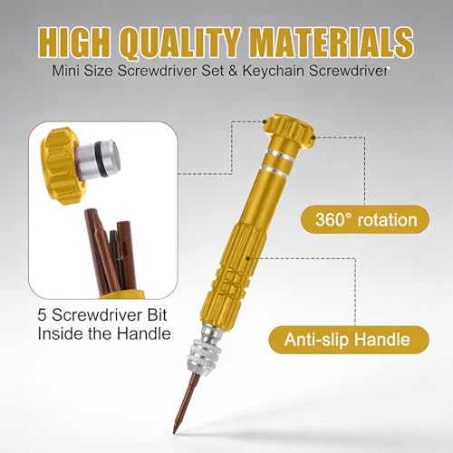 5-in-1 Multifunctional Small Screwdriver, Precision Set with 5 Micro Bits, Mini Repair Magnetic Screwdriver Kit for Eyeglass Sunglasses Electronics Cellphone Jewelry, Golden - color: Golden
