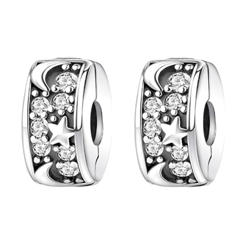 Clip Stopper Spacer Charms for Bracelets Necklaces, Compatible with Pandora,Jewery Mking DIY - style: 2PCS Silver Star Moon Pave Clips