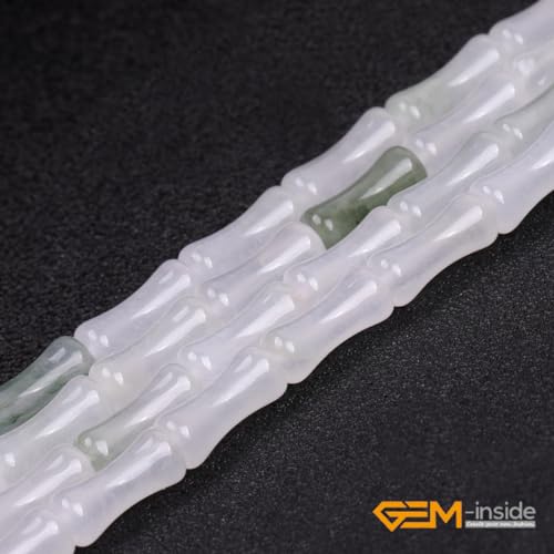 GEM-Inside 30Pcs 5x12mm Natural Ice White Jade Stone Plant Bamboo Knot Bone Beads for Jewelry Making Power Energy Chakra Stone Beads - color: Ice White Jade