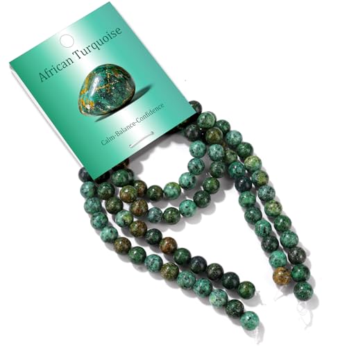 100PCS 8mm Natural African Turquoise Beads Gemstone Round Loose Beads for Jewelry Making Chakra Crystal Stone Beads for Bracelets Necklace Earrings Making Supplies (100pcs/Strand) - color: African Turquoise, size: 100PCS