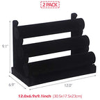 DIOMMELL 2 Pack Velvet Bracelet Holder with 3 Tier Rack, Jewelry Display Stand Watch Bangle Bar Necklace Storage Organizer, Black